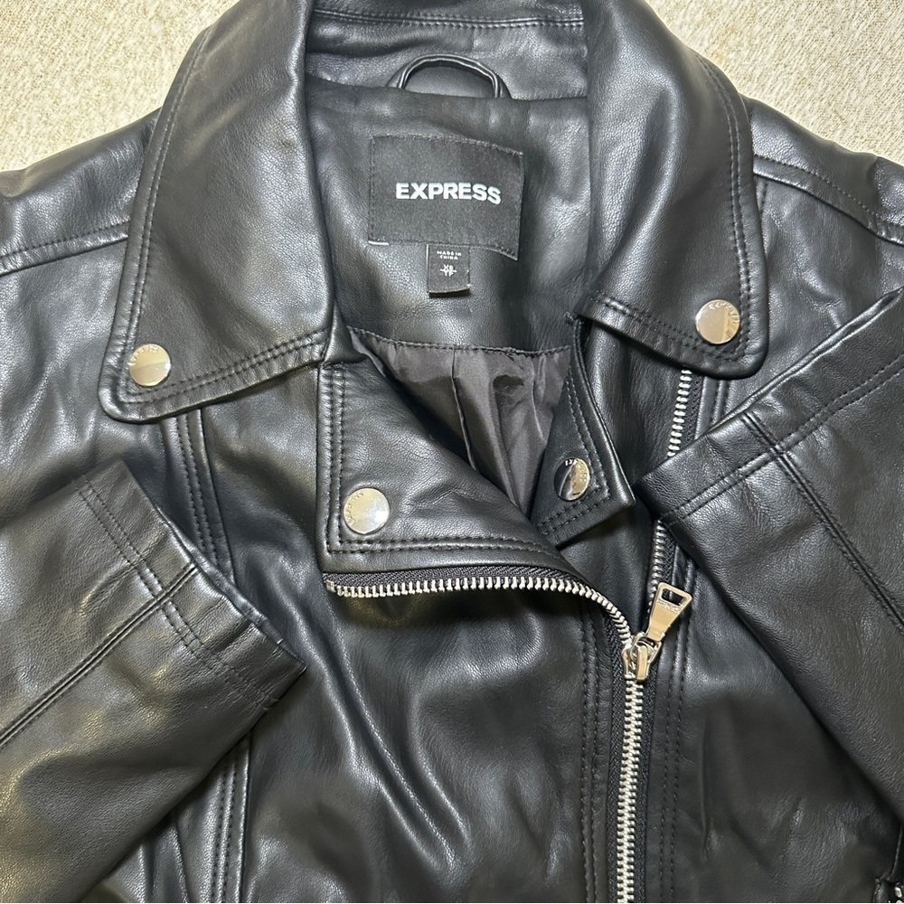 Express Black Faux Leather Jacket with Metallic Accents - Picture 3 of 6